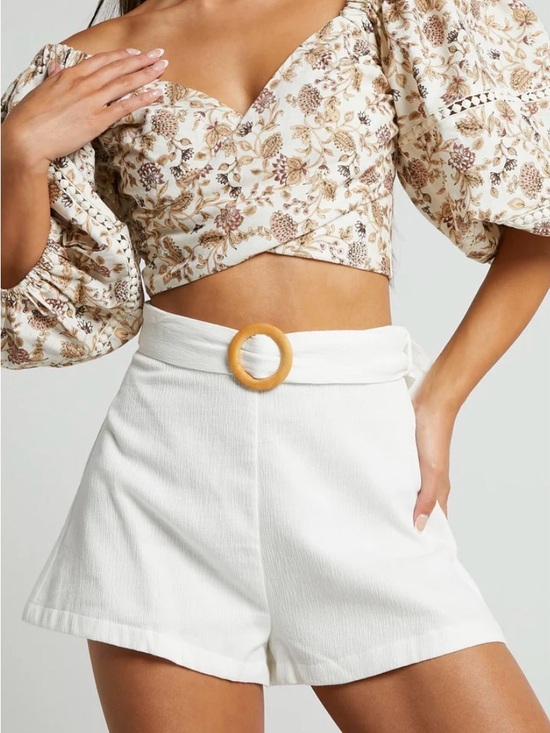 Showpo. Pants - Showpo Belted High Waisted White Shorts
